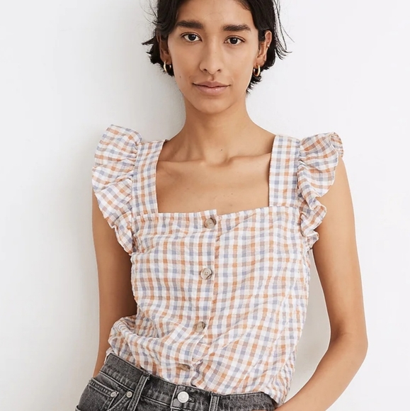 Madewell Easy Plaid Ruffled Tank Blouse NOWT - Picture 1 of 4